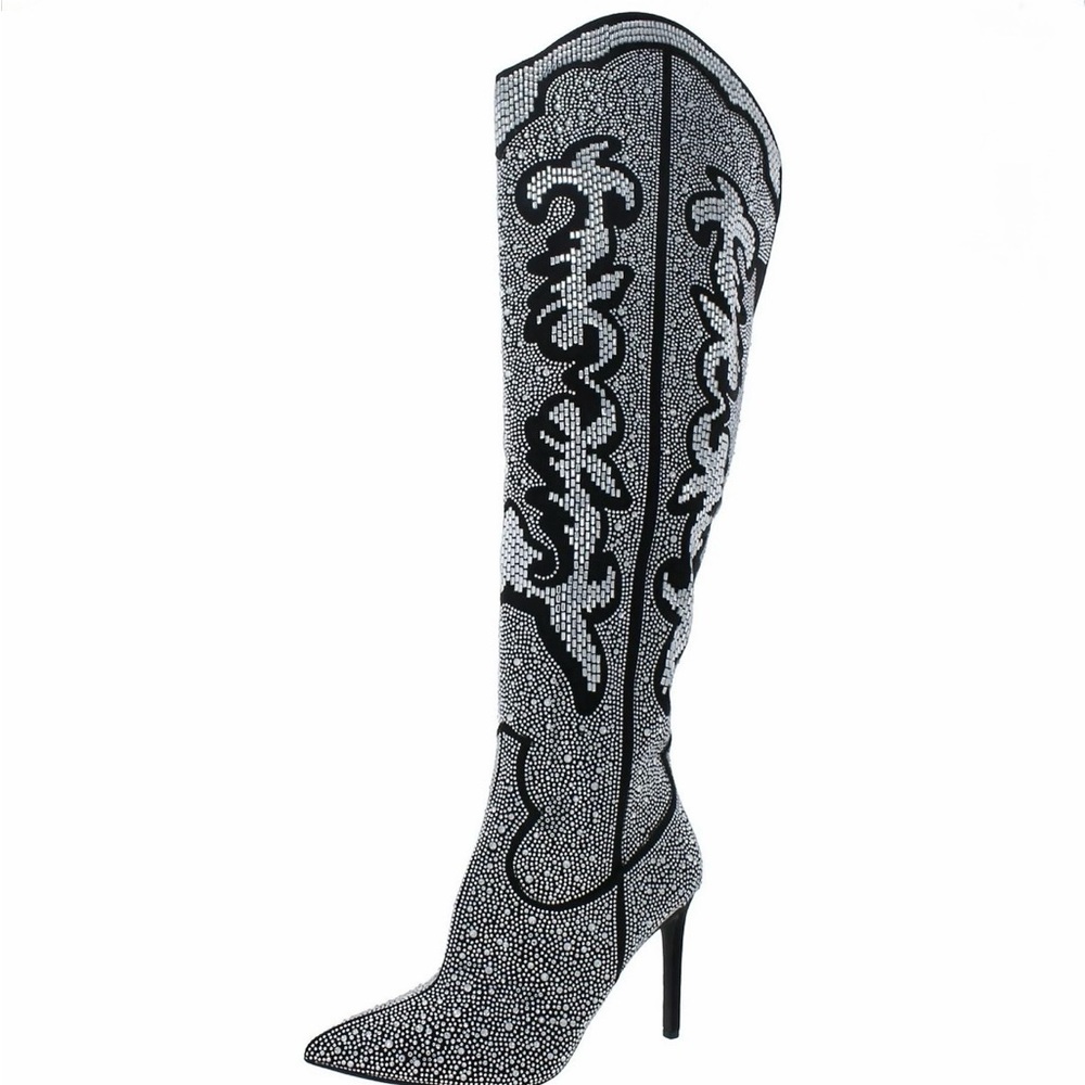 INC International Concepts Black and Silver Patterned Over the Knee Boots